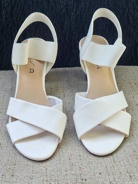 Unisa Women Sandal White Faux Vegan Leather Upper Heel Shoes 10M